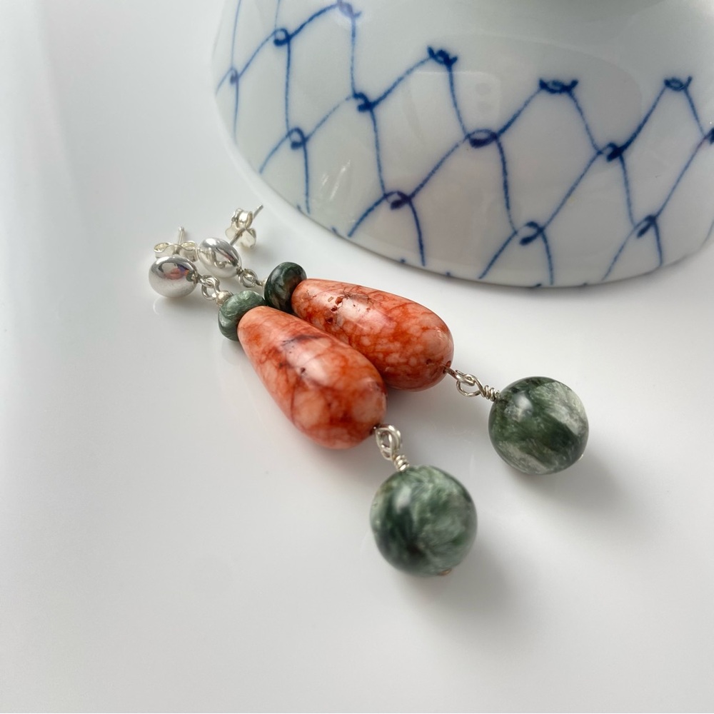 Jasper and Serephinite Sterling Dangle Earings